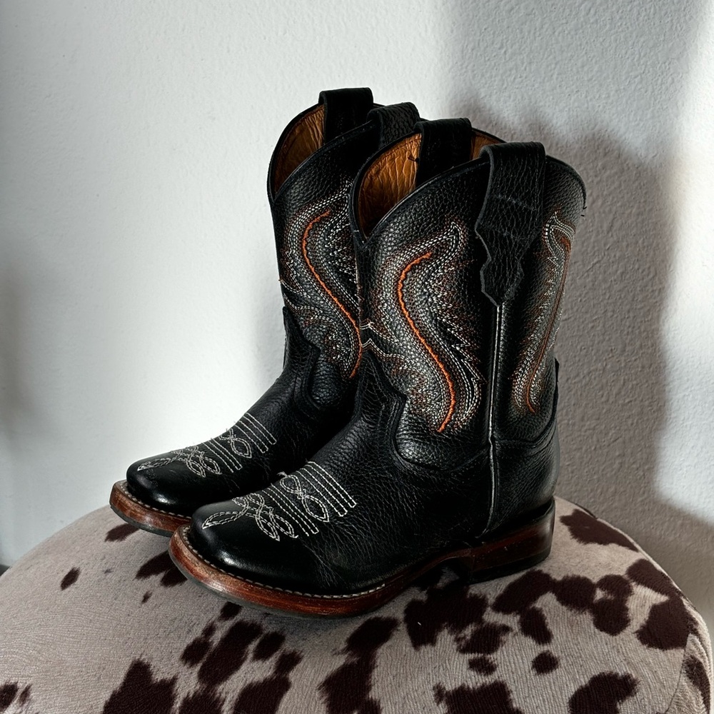 Kids Genuine Leather square toe Black Cowboy/Western boots